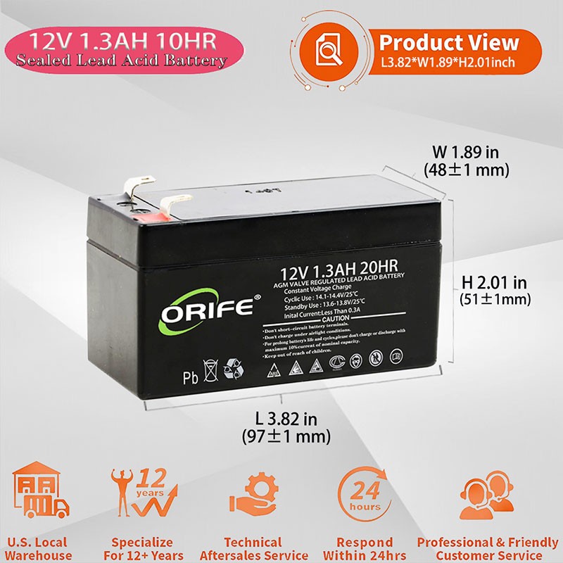 thumbnail image 2 of AJC 12V 1.3Ah Sealed Lead Acid Battery - Replacement For EaglePicher CF-12V1.3 2 of 12